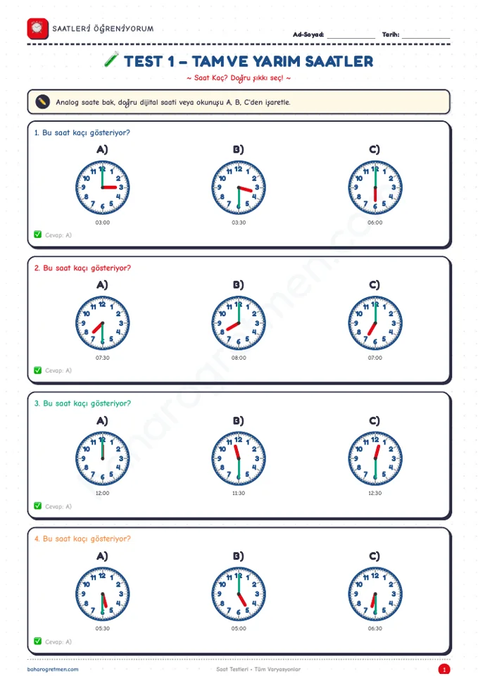 Saat Testleri - Analog ve Dijital Saat Değerlendirmesi